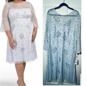 Adrianna Papell Serenity Blue Beaded Midi Dress New with Tags Size 22W NWT